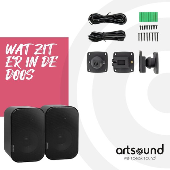 Artsound UNI30, 2er-Set Passivlautsprecher, 2-Wege-HiFi-Lautsprecher, 20-60 Watt, Wandhalterung mit Kugelgelenk, geeignet für Räume bis 40 m² wie Küche, Café, Lager, Farbe: schwarz