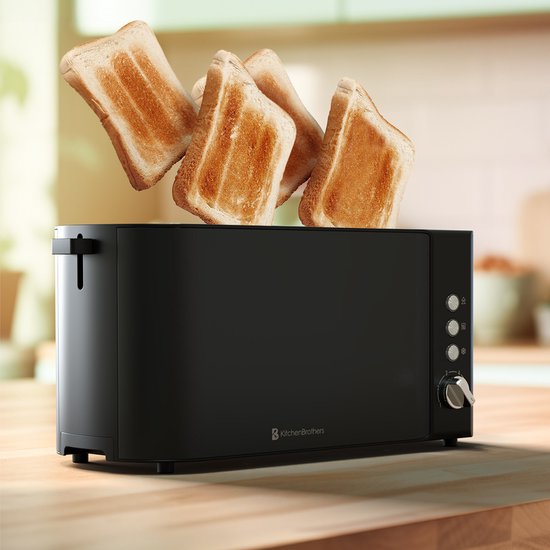 KitchenBrothers Toaster - 6 Heizstufen - 2 extra lange Schlitze - 1520W - Schwarz