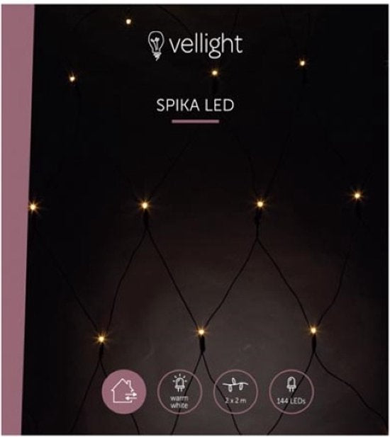 Vellight SPIKA Lichternetz 2x2 m, warm-weiß, energieeffizient & geeignet für den Innen- und Außenbereich, ideal für Partys, Dekoration und Weihnachten