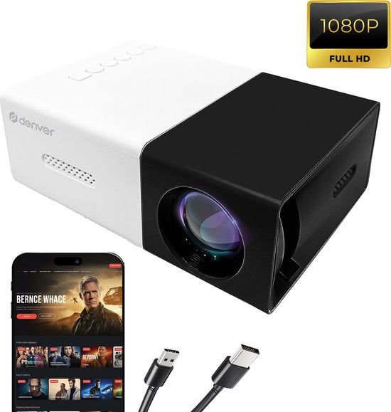 Denver Mini Beamer Full HD - Streaming von Ihrem Handy (USB-C) - Mini-Projektor - Inkl. Fernbedienung - HDMI/AUX/USB-C - PR800