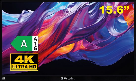 Verbatim - 15,6" tragbarer 4K-Touchscreen-Monitor PMT-15-4K - 357,1 x 215 x 12 mm - mit IPS-Technologie und HDR sowie 10-Punkt-Multi-Touch und verstellbarem Ständer - für Spiele und den geschäftlichen Einsatz - Schwarzes Aluminium