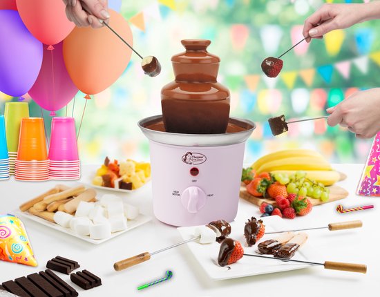 Bestron Schokoladenbrunnen ACF300P - Schokoladenfondue - 3 Schichten - Rosa - 5 Jahre Garantie