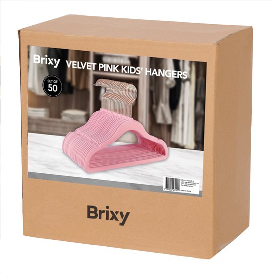Brixy Kinderkleiderbügel Set - 50 Stück - 30 cm - Samt - 360° Haken - Rosa Roségold
