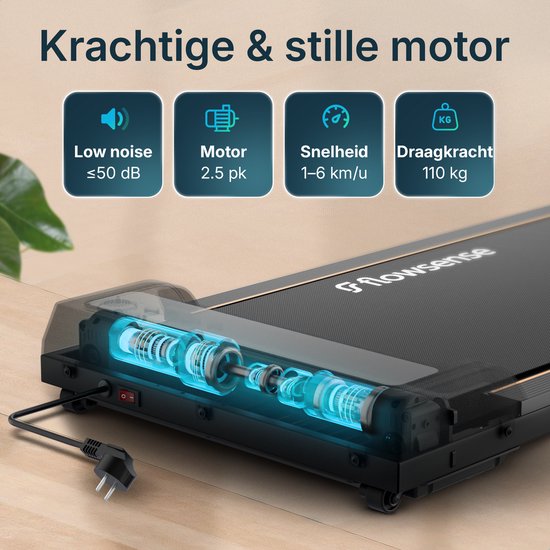 Flowsense Laufband (1-6 km/h) Walking Pad - Für Zuhause - Elektrisch - Fitness