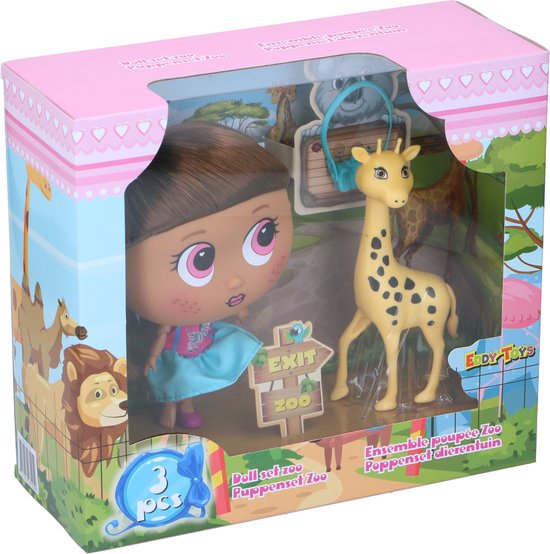 Eddy Toys Puppenset - Mit Zubehör - 20x11x19cm - Thema Zoo