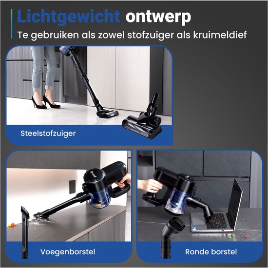 Saaf G80 Stick Staubsauger - 150W - Stick Staubsauger Cordless - Bagless Staubsauger - 7-teiliges Set mit biegbarem Griff - 22kPa - Dustbuster - Schwarz