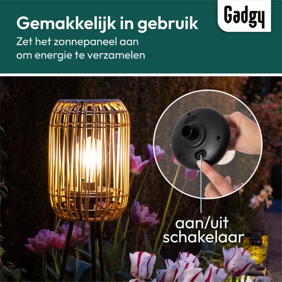 Gadgy Solar Gartenleuchten Stehlampe Terrasse - Außenlampe Solarenergie Balkon & Garten - Stativ Gartenleuchte Led Outdoor mit USB Anschluss - Solar Gartenleuchten - Laterne für Außenbeleuchtung - Gartenleuchten - Rattan