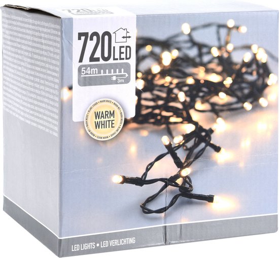 54 Meter LED-Leuchten / LED-Schnur mit 720 LEDs warm/weiß | für den Innen- und Außenbereich