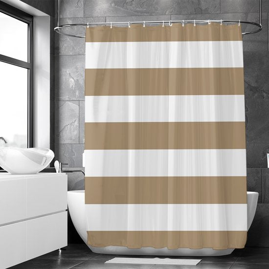 Loti Living Duschvorhang Anti-Schimmel - Hellbraun gestreift - Inklusive Ringe - Wasserdicht - Polyester - Duschvorhang 180x200 cm