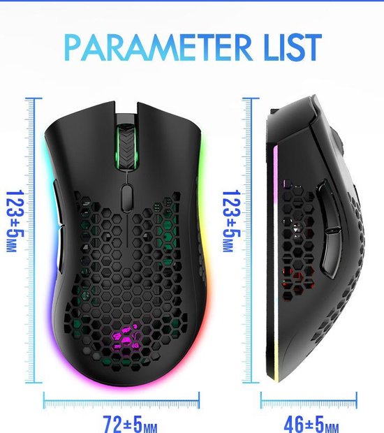 ZIYOU LANG X3 Wireless Gaming Maus - RGB-Waben-Gaming-Maus - Gaming-Maus - Schwarz
