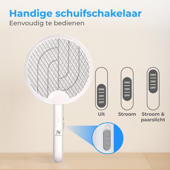 Nuvance Elektrische Fliegenklatsche - 180° drehbarer Griff - Mückenlampe - Usb aufladbar - Fliegenklatsche - Mückenfänger - Uv - Weiß