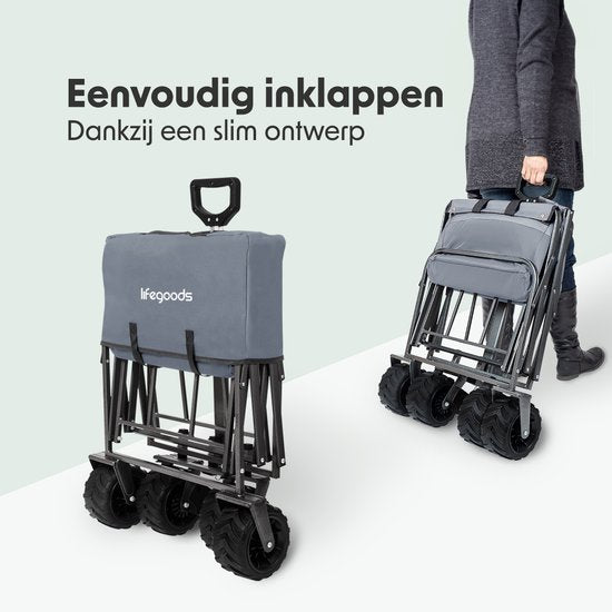 LifeGoods Wagon - faltbar - 80KG Tragfähigkeit - 94L - waschbares Polyester - Grau