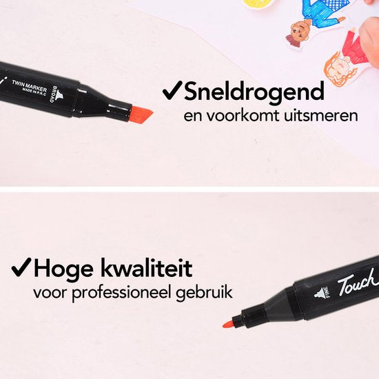 Brixy Twinmarkers 264 Stück - Professionelle Alkoholmarker - Doppelseitige Spitze - Marker - Aufbewahrungstasche mit Halterung
