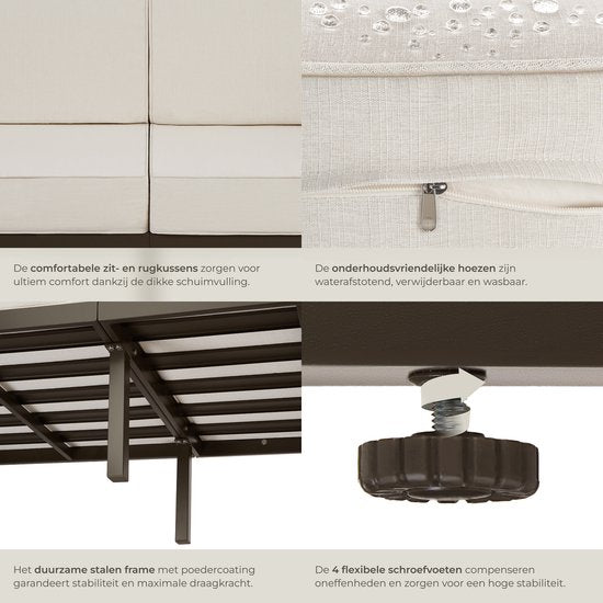 tectake® - Garten-Lounge-Sofa Comosa - Platz für 2 Personen - Gartenbank - 2-Sitzer Lounge-Sofa - Wasserabweisende und ultradicke Sitz- und Rückenkissen - Belastbarkeit 125kg pro Sitz - Braun/Beige