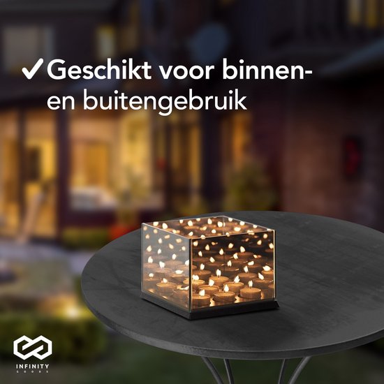 Infinity Goods Teelichthalter - Teelichthalter - 9 Teelichter - Reflektierendes Spiegelglas - Kerzenständer - Schwarz