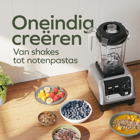 KitchenBrothers Power Blender - 1600W - 2L - Smoothie Maker - Eiszerkleinerer - Metallic Grau