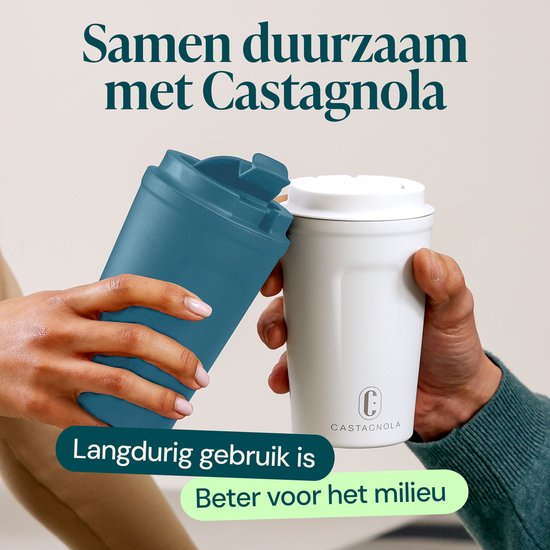 Castagnola Thermos Cup - Kaffeebecher To Go - Reisebecher für Kaffee und Tee - Teebecher - 380 ML - Edelstahl - Blau