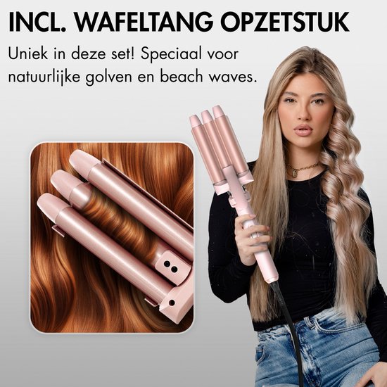 Sansbeauté® 7 in 1 Lockenstab mit Klemme und Waffeleisen - Keramischer Lockenstab - 13mm bis 38mm - Waffeleisen - Föhnbürste für kurzes Haar - Wärmebürste - Lockenstab - Thermobürste - Haarstyler - Lockenbürste 5 in 1