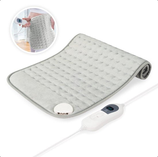 Seranova Elektrisches Wärmekissen für Rücken, Füße, Nacken, Schultern, Bauch - Heizkissen - Heizkissen - Waschbar - 60x30cm - Grau