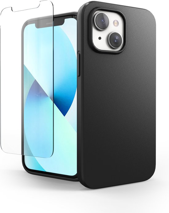 Telefon Fall schwarz geeignet für Iphone 13 Fall mit Displayschutzfolie Schutzglas
