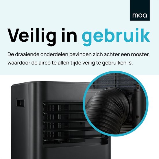 MOA - Klimaanlage - 7.000 BTU - mit Fernbedienung - Energieklasse A - bis zu 60 m³ Kühlleistung - Ventilator und Entfeuchter - Schwarz