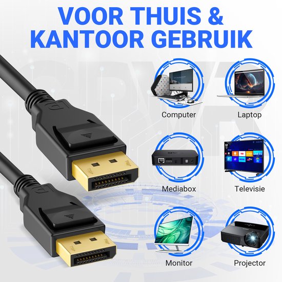 DisplayPort-Kabel 1.4 - Stecker auf Stecker - 8K 60Hz - 4K 144Hz - DP-Kabel - 3 Meter