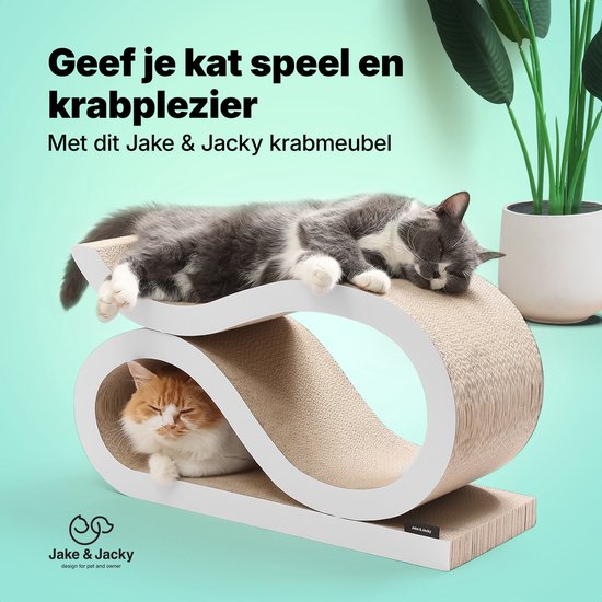 Jake und Jacky Kratzpappe für Katzen 2 in 1 Modell - Kratzbaum Pappe - Kratzbrett - Kratzkorb - Kratzmöbel - Kratzmatte Pappe - Katzenkorb - Katzenbett - 60x24x34cm