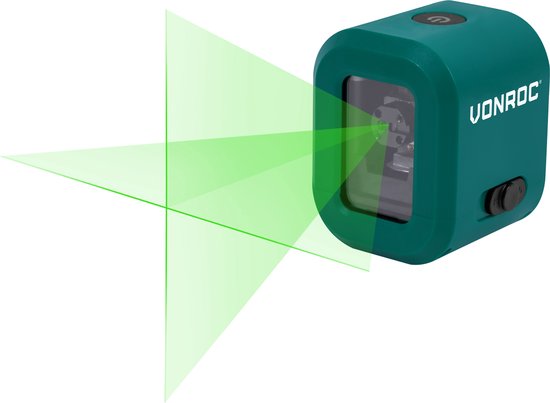 VONROC Kreuzlinienlaser- Grün - 4V Akku- 1800mAh - Selbstnivellierend - 18 Meter Reichweite - Inkl. Halterung, USB-C Kabel & Aufbewahrungstasche