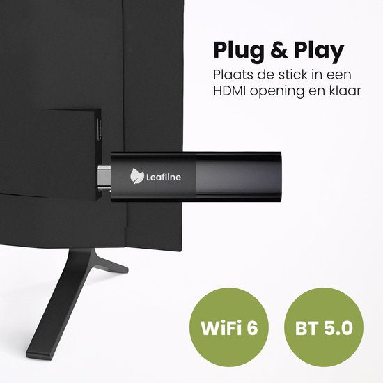 Leafline® Android TV Stick - Google TV Streamer - Eingebauter Chromecast - Android TV Box - Mit Fernbedienung & Sprachsteuerung