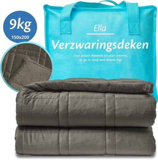 Ella Beschwerungsdecke 9 kg 150 x 200cm - Beschwerungsdecke Flanell & Sherpa - Beschwerungsdecke - Beschwerungsdecke OEKO-TEX - Grau