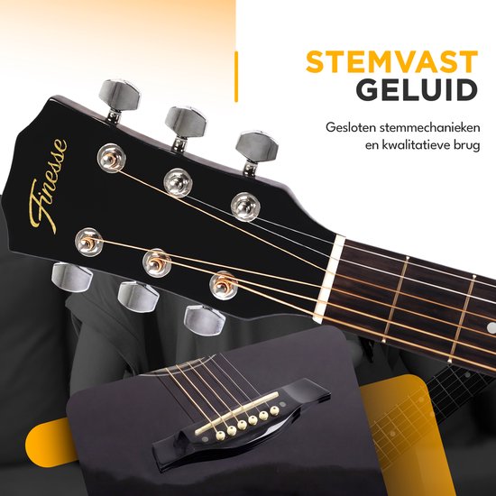 Finesse Akustikgitarre - mit Videokurs - 4/4 40" - Westerngitarre - Gitarre Kinder & Erwachsene - Schwarz