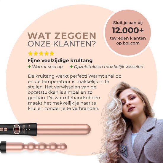 Bestope 6 in 1 Lockenstab mit Aufsätzen - Keramischer Lockenstab - 13 bis 32 mm - Roségold