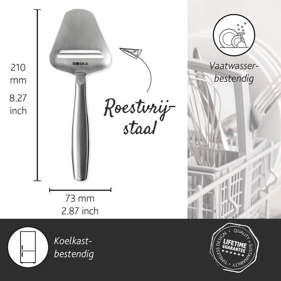 Boska Käsehobel Kopenhagen - Käsehobel für Hartkäse - Käsehobel für alten Käse - Spülmaschinengeeignet - Multifunktionaler Käsehobel - Edelstahl - 220 x 74 x 20 mm - Küchenutensilien - Küchenzubehör - Lebenslange Garantie