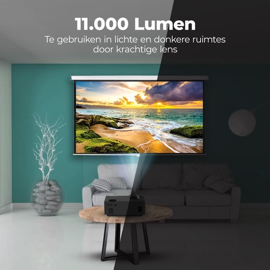 Spoused Beamer - Full-HD - 11.000 Lumen - Streaming von Ihrem Telefon mit WiFi - Mini-Beamer - Schwarz
