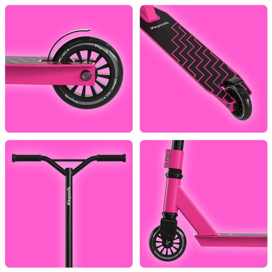LifeGoods Stuntstep Fly X - 6+ Jahre - Schritt für Kinder - Jungen/Mädchen - 100mm - 100KG - Schwarz/Rosa