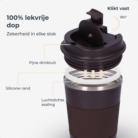 Castagnola Thermos Cup - Kaffeebecher To Go - Reisebecher für Kaffee und Tee - Teebecher - 380 ML - Edelstahl - Braun