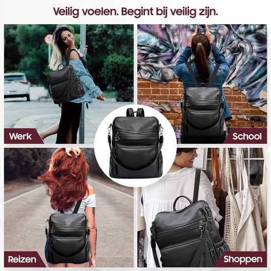 Glennoo Rucksack - Damen - Wasserdicht - Klein - Anti-Diebstahl-Fach - Rücken, Schulter, Handtasche in einem - Weiches PU-Leder