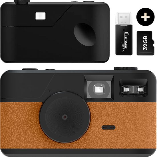 K&L Digitalkamera - Bildschirmlos - Wiederaufladbar - 16.000 Fotos - Fotokamera - Vintage - Inklusive 32GB - Langlebig - Braun