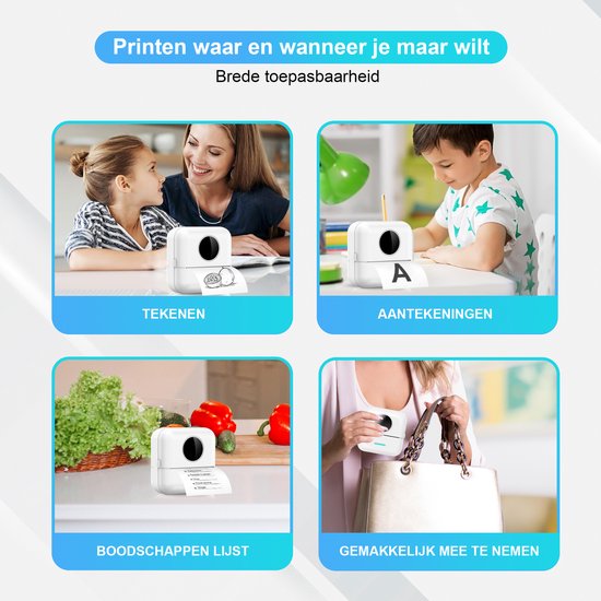 Ilona Mini-Drucker für das Handy - Taschendrucker - Premium Mini-Fotodrucker - Tragbarer Smartphone-Drucker - Mobiler Fotodrucker - Stickerdrucker - Inkl. 5 Rollen Klebepapier + 5 Rollen weißes Papier + 3 Rollen farbiges Papier + 5 Stifte