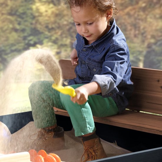 AXI Ella XL Holzsandkasten in Anthrazit/Braun - Mit Bänken und Deckel - FSC Holz - 120x120x20cm - Sandkasten für Kinder