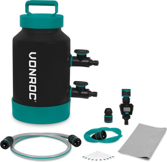 VONROC Wasserenthärter - Tragbar - Enthärtet 1000 Liter pro Regeneration - Inkl. Wasserzähler, Wasserhärteteststreifen, Schläuche & Armaturen