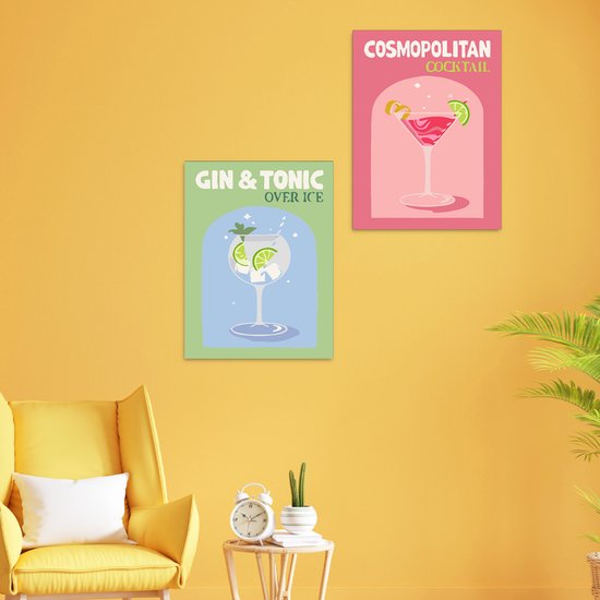 Rubye® Malen nach Zahlen Erwachsene - Gin Tonic - Cocktails - Inklusive Farbe und Pinsel - Leinwand Maltuch - Farbe nach Zahlen - Doppelset - 15x20cm
