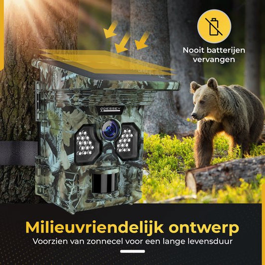 ODESSEY WildCamera mit Solarpanel - 4K - 48MP - 64GB SD - mit Nachtsicht - für draußen - Infrarot