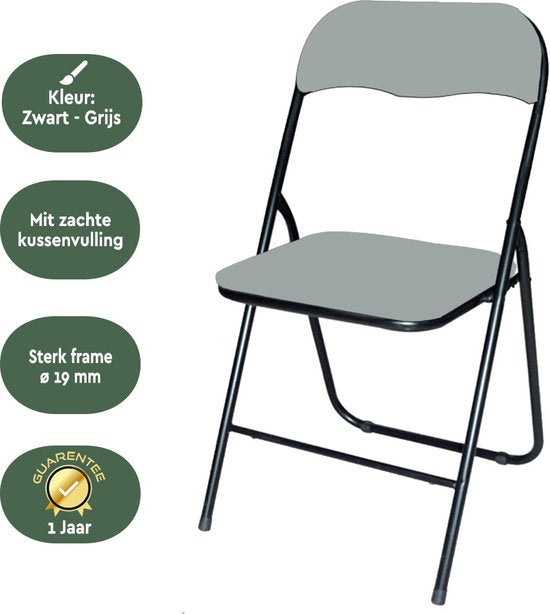 BRASQ Klappstuhl Grau Schwarz - Klappstuhl - Klappstuhl 43x38x78 cm - PVC - Esszimmerstuhl