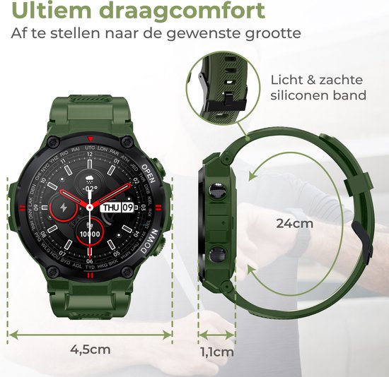 Nuvance - Outdoor Smartwatch - IP67 Wasserdicht - Bluetooth Smartwatch für Frauen und Männer - Smartwatches - Sportuhr mit Schrittzähler, Kalorienzähler, Schlafmesser - Geeignet für alle Smartphones - Grün