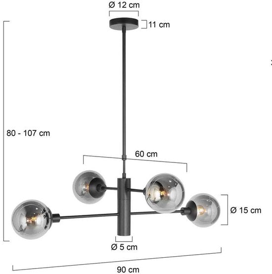 Steinhauer - Pendelleuchte - Constellation - schwarz - Metall - Ø 90cm - E14 - 3804ZW