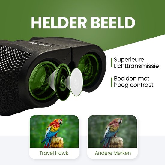 TravelHawk Fernglas - 10x25 - BAK4 - Voll multivergütet (FMC) - Kompaktes Fernglas - Wasserdicht - Mit Umhängekordel, Tragetasche - für Vogelbeobachtung, Jagd, Theater - Schwarz