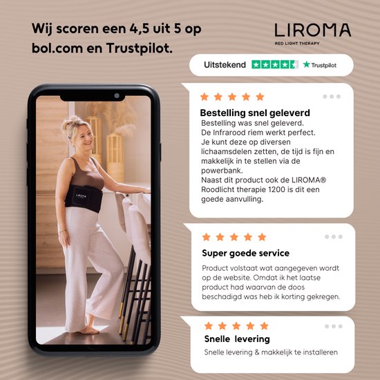 LIROMA® - Rotlichttherapie-Rückenband - Kabellos - Timer - 6000mAh - Infrarotlampe - Infrarot-Rückenband - Mehrere Körperteile - Rotlichttherapie - Schlankheitsband - Wärmeband