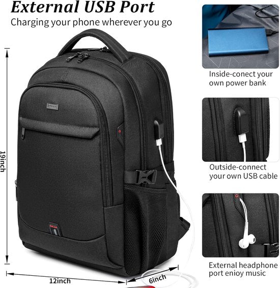 Geräumiger Laptop-Rucksack für Arbeit, Schule und Reisen mit USB-Ladeanschluss
