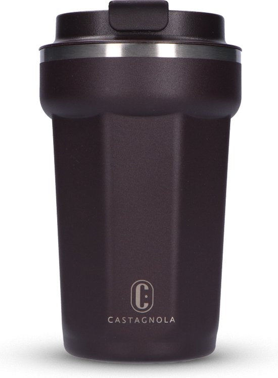 Castagnola Thermos Cup - Kaffeebecher To Go - Reisebecher für Kaffee und Tee - Teebecher - 380 ML - Edelstahl - Braun - Octagon
